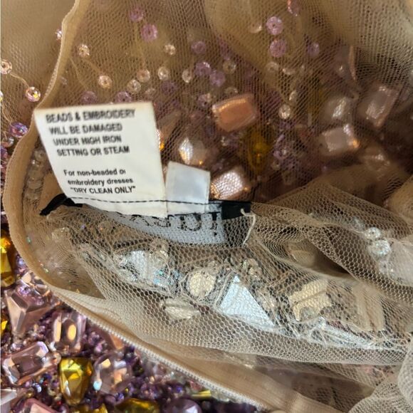 JOVANI Dress Formal Beaded Prom Sheer Nude Silver Illusion Mesh Gown rhinestone - Picture 9 of 10